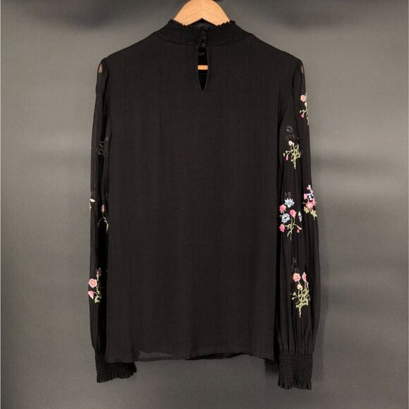 Sundance Women Fleur Flare Floral Embroidered Blouse M Black Professional Church - Picture 2 of 10